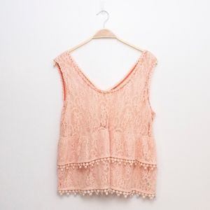 Free People Daydream Lace Tiered Coral/Pink Top Blouse